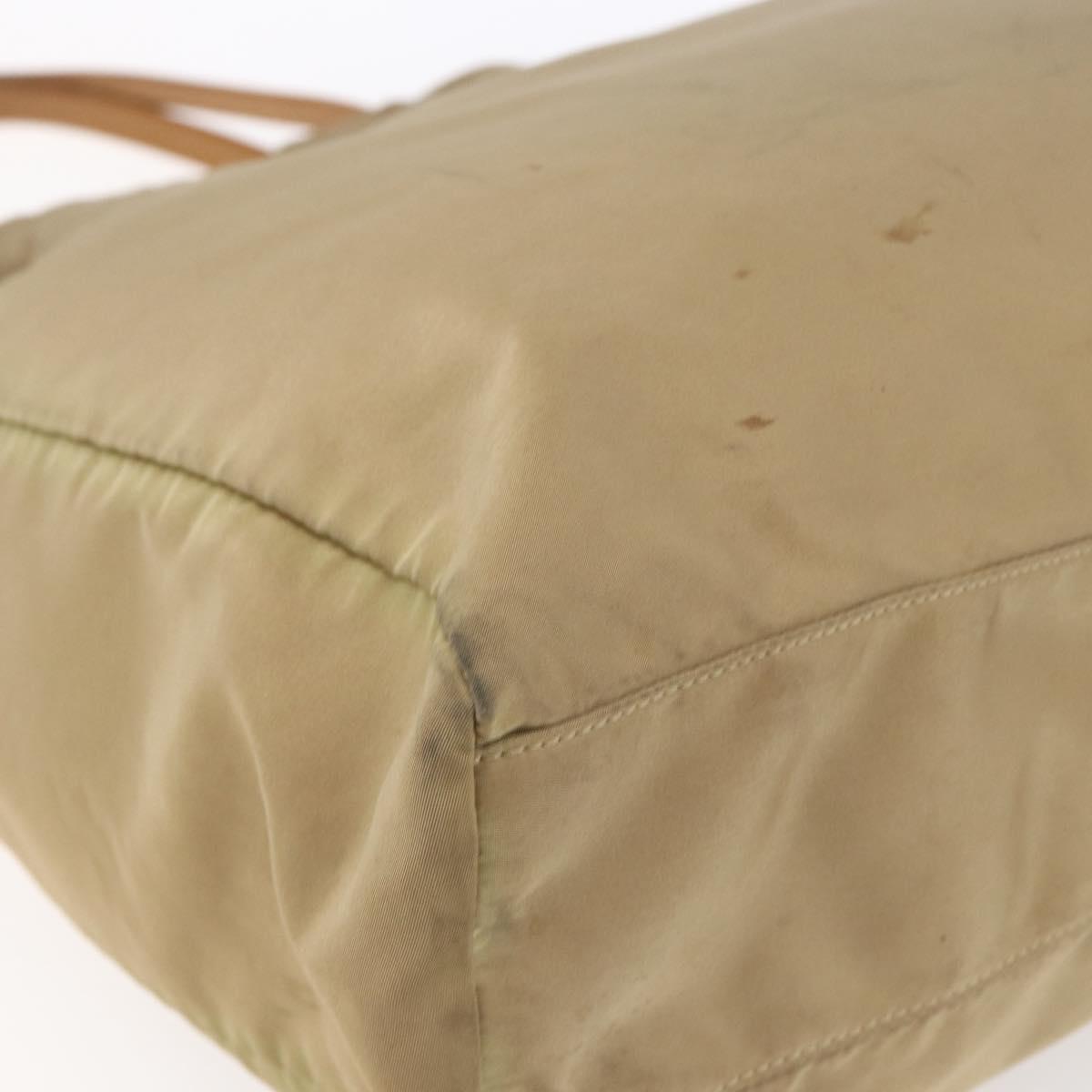 PRADA Tote Bag Nylon Leather Beige Gold Auth ep11896