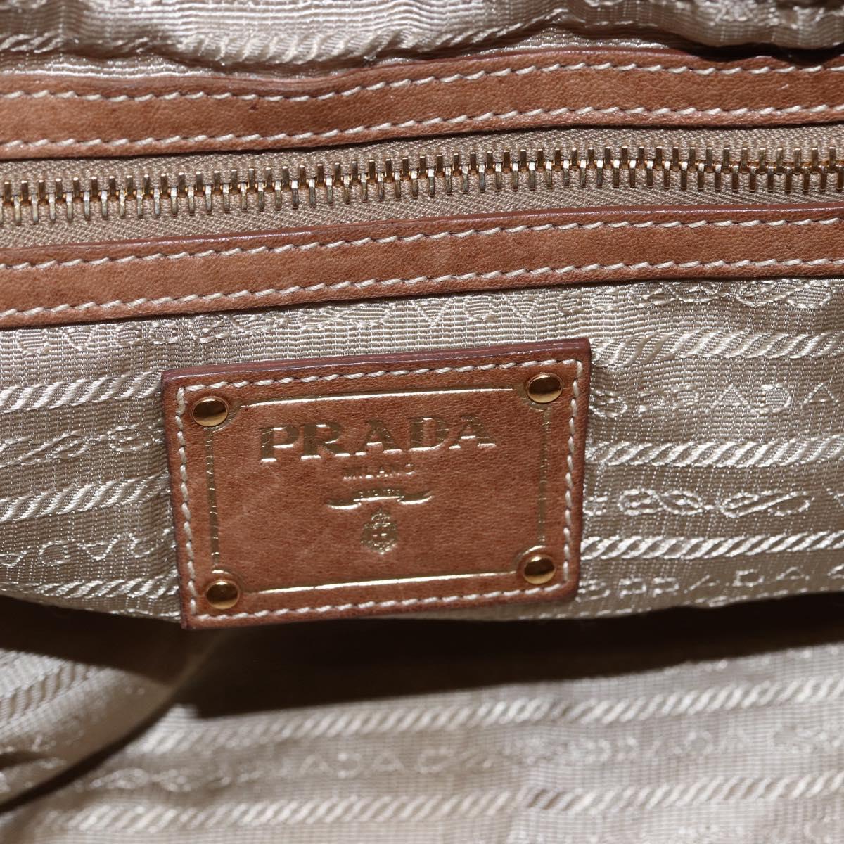 PRADA Tote Bag Nylon Leather Beige Gold Auth ep11896