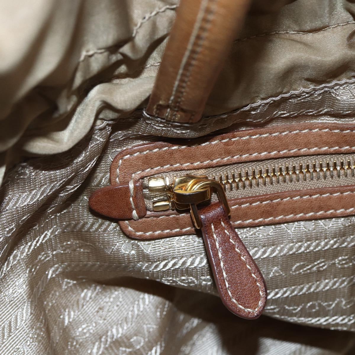 PRADA Tote Bag Nylon Leather Beige Gold Auth ep11896