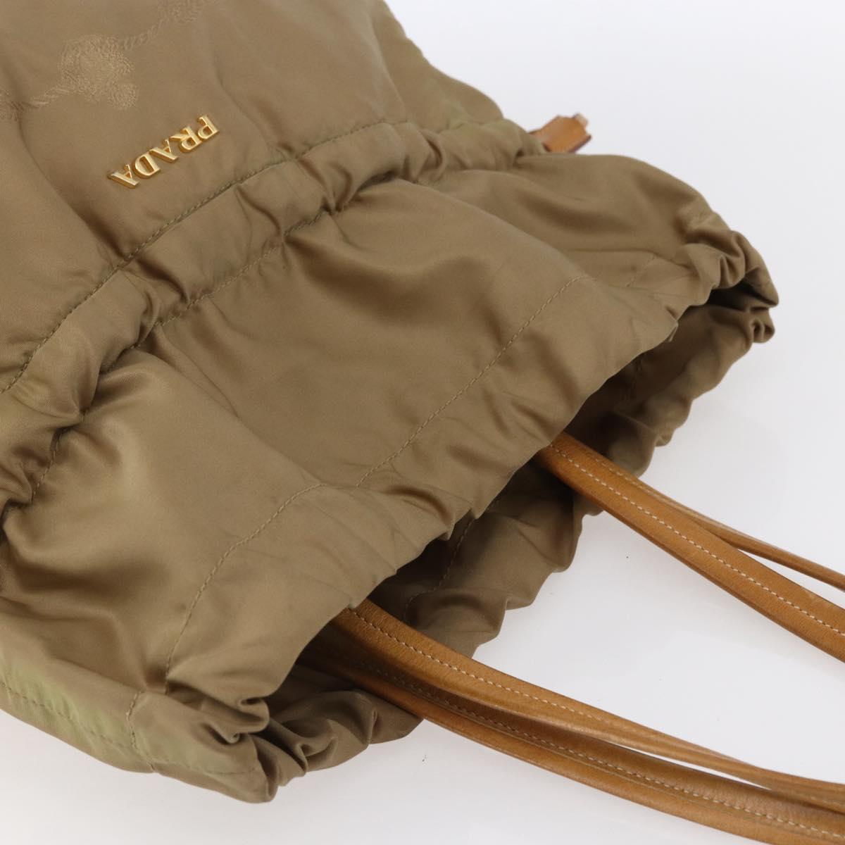 PRADA Tote Bag Nylon Leather Beige Gold Auth ep11896