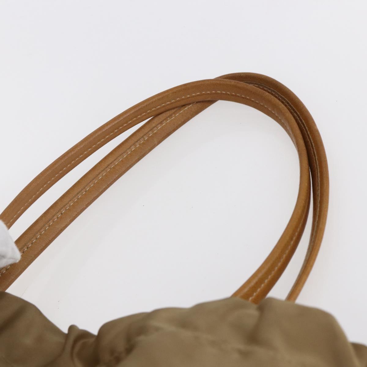 PRADA Tote Bag Nylon Leather Beige Gold Auth ep11896