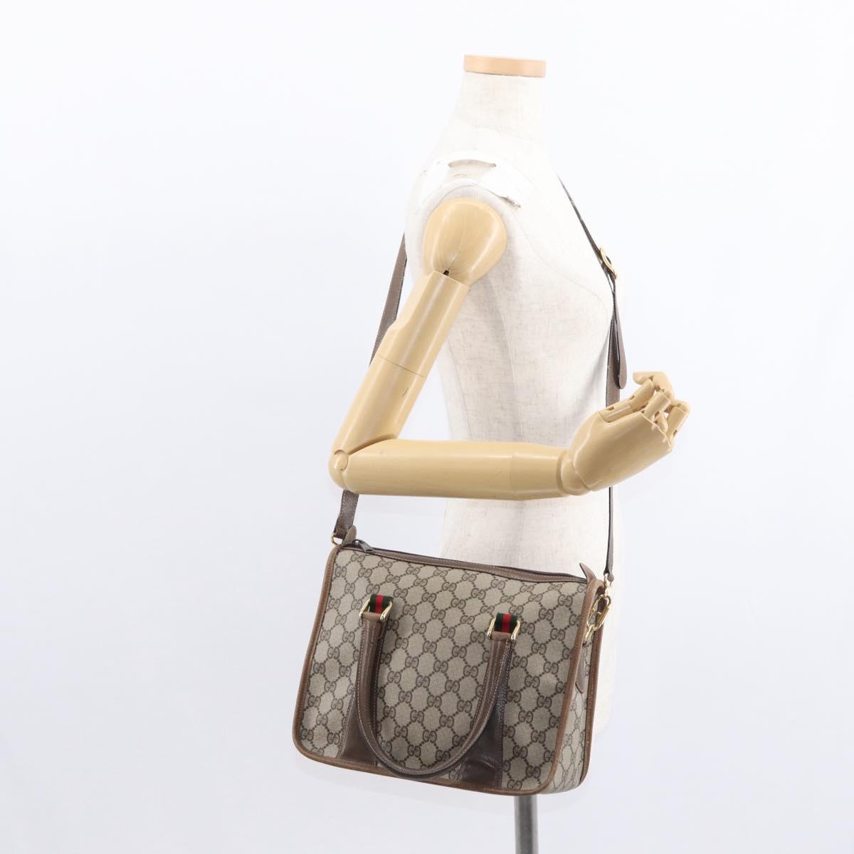 GUCCI GG Supreme Web Sherry Line Bag PVC 2way Beige Gold 41 02 039 Auth ep11903