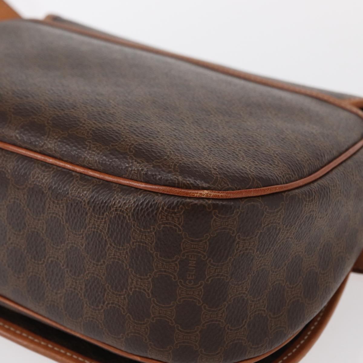 CELINE Macadam Canvas Shoulder Bag PVC Leather Brown Gold Auth ep11909
