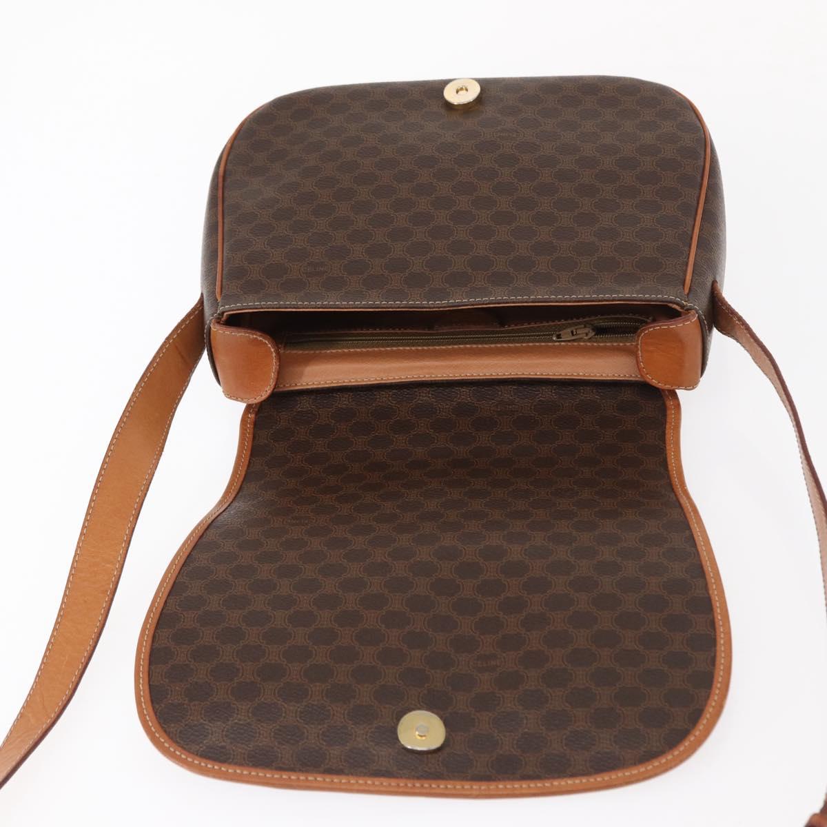 CELINE Macadam Canvas Shoulder Bag PVC Leather Brown Gold Auth ep11909