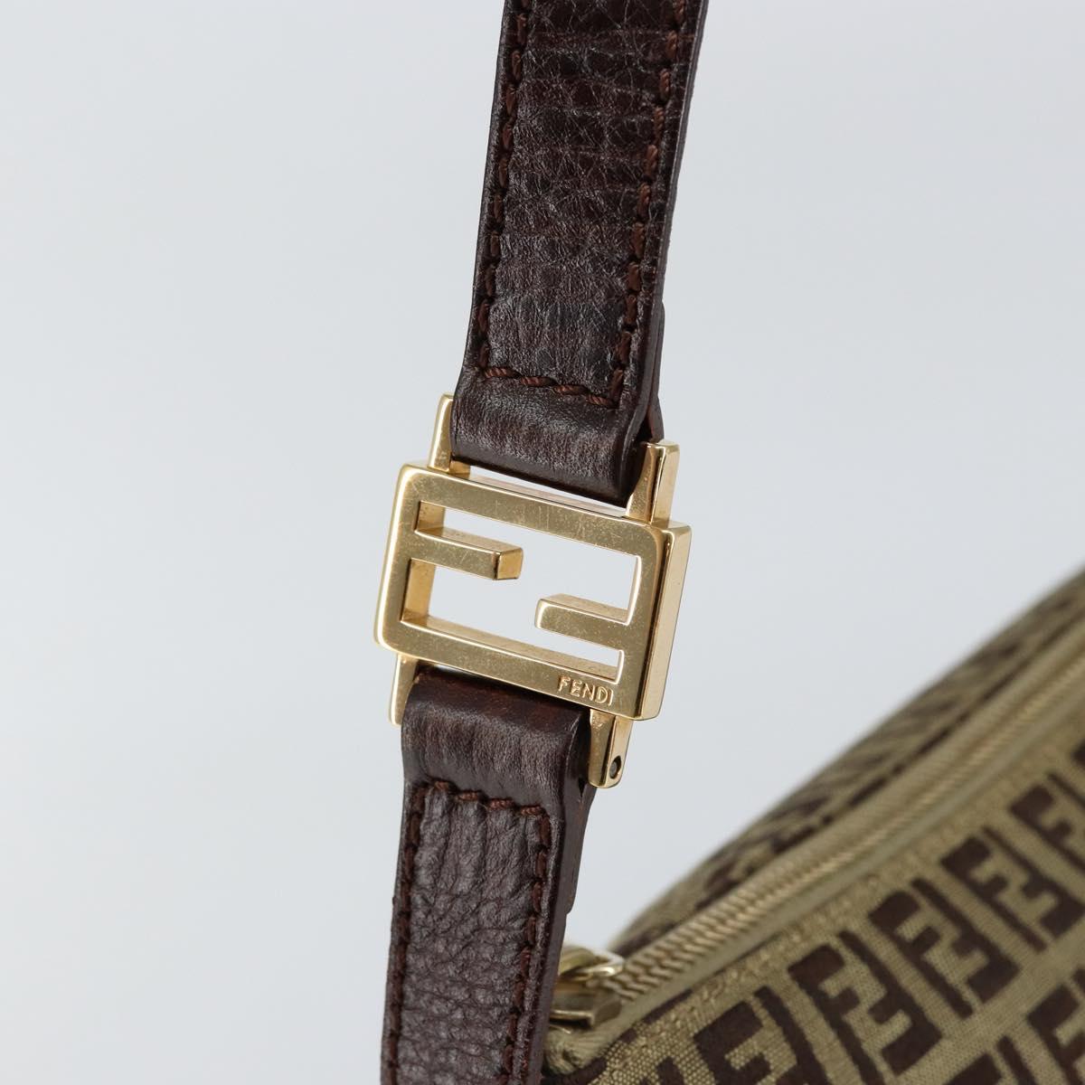 FENDI Zucchino Canvas Mamma Baguette Shoulder Bag Beige Brown gold Auth ep11910