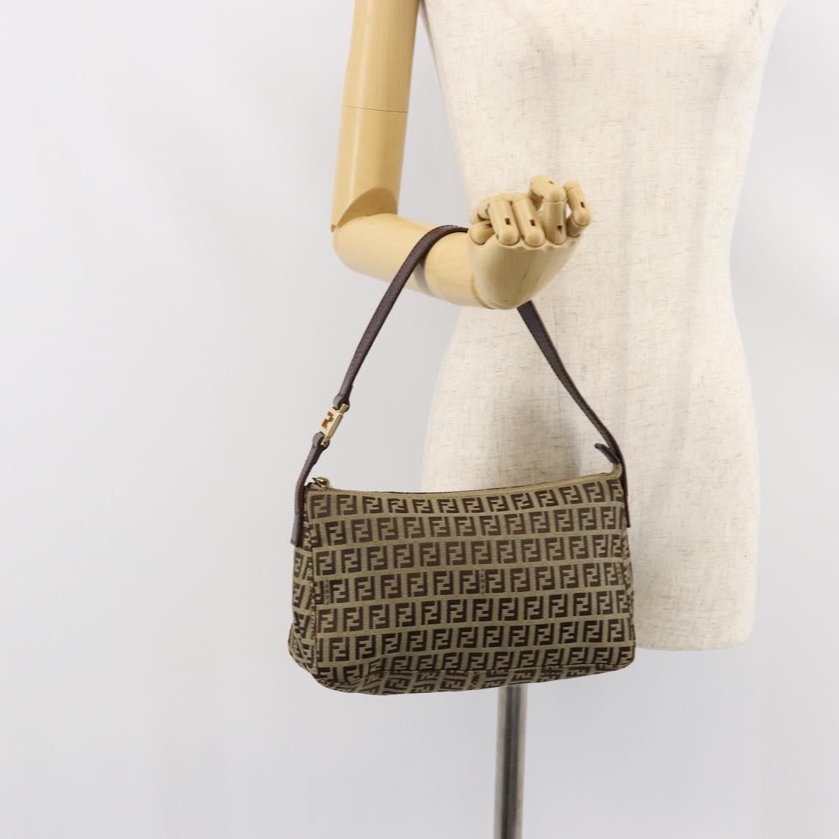 FENDI Zucchino Canvas Mamma Baguette Shoulder Bag Beige Brown gold Auth ep11910
