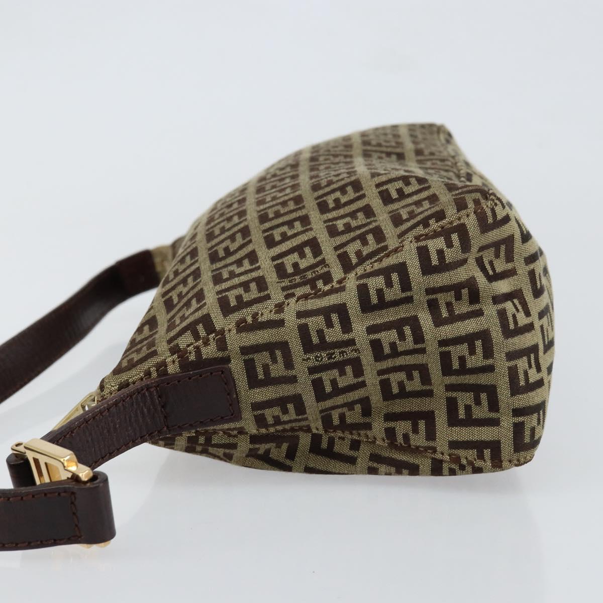 FENDI Zucchino Canvas Mamma Baguette Shoulder Bag Beige Brown gold Auth ep11910