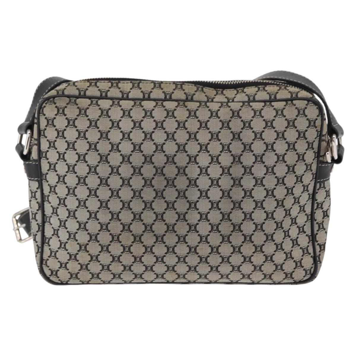 CELINE Macadam Canvas Shoulder Bag Gray Silver Auth ep11913