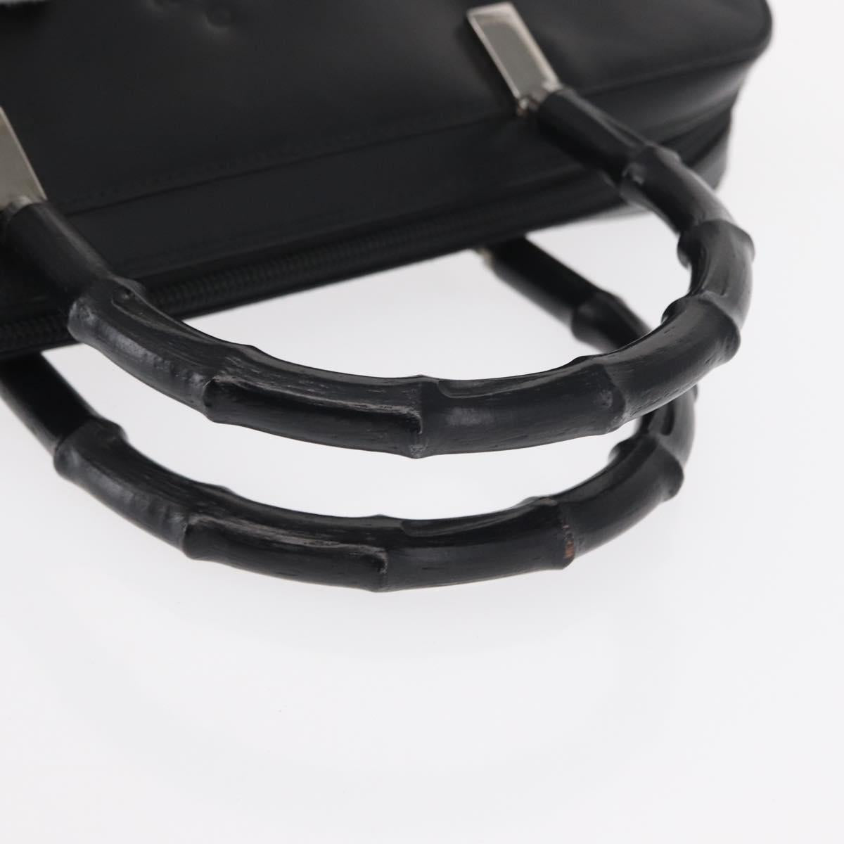GUCCI Bamboo Hand Bag Leather Black Silver 000 0828 Auth ep11915