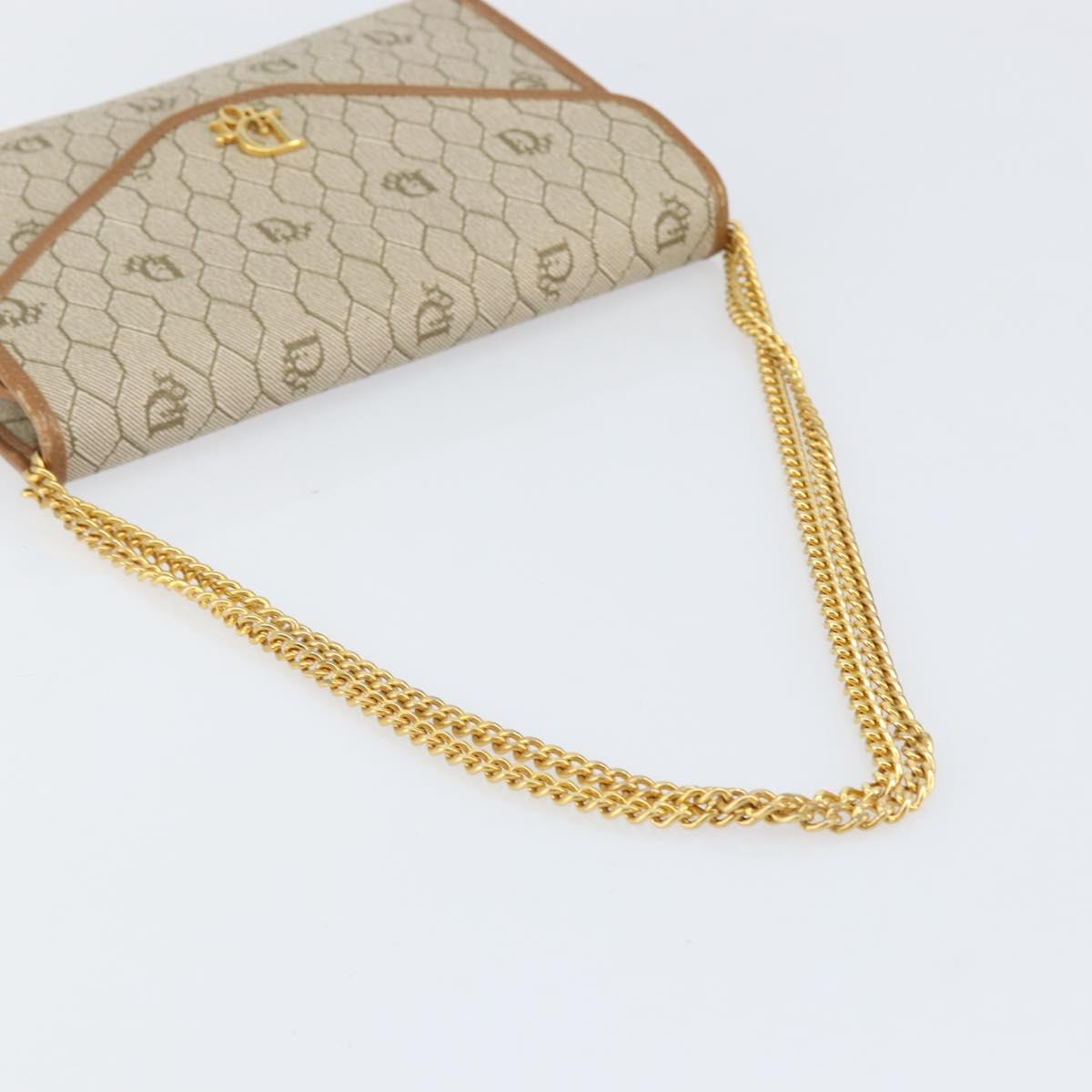 Christian Dior Honeycomb Canvas Chain Shoulder Bag PVC Beige Gold Auth ep11918