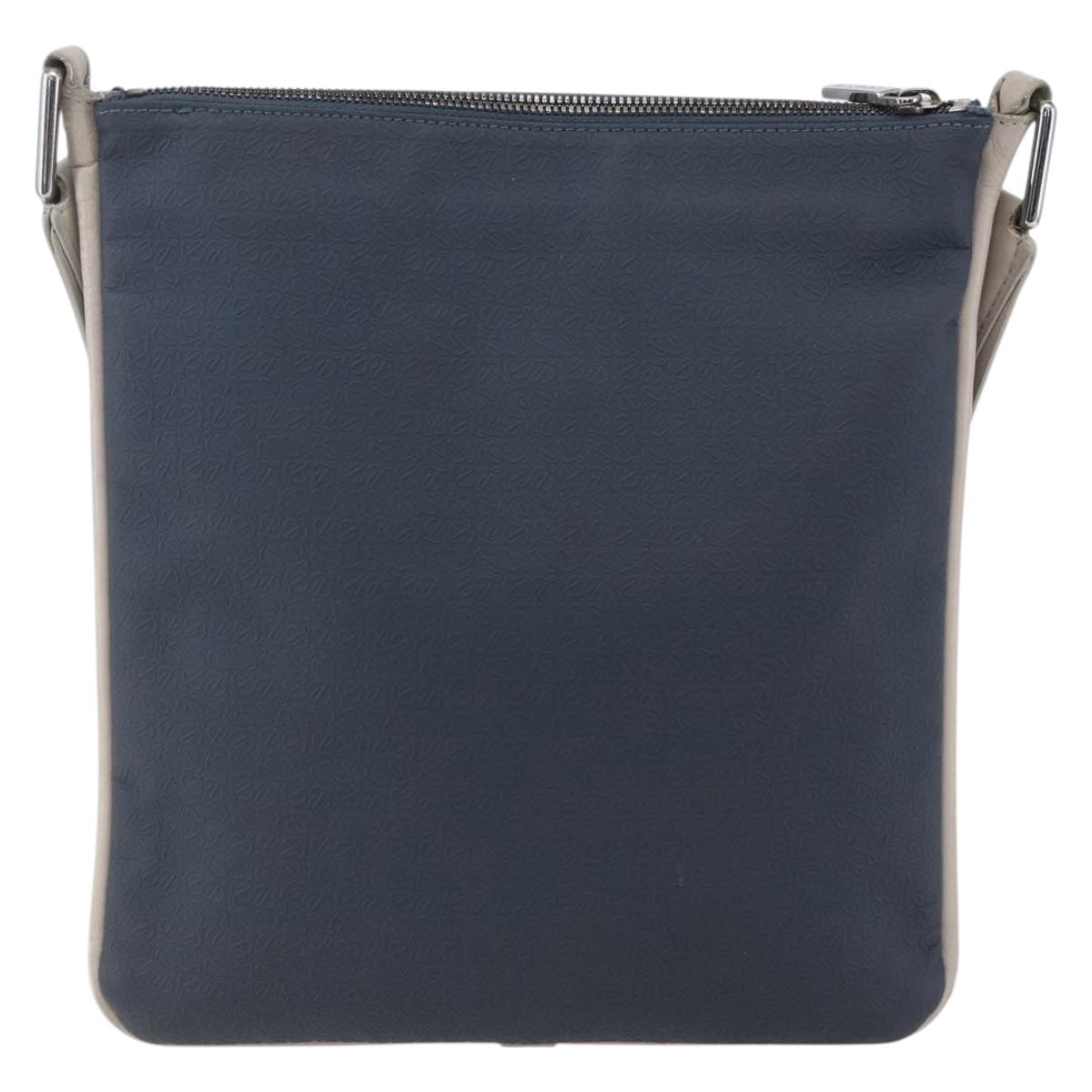 LOEWE anagram Shoulder Bag PVC Navy Silver Auth ep11921