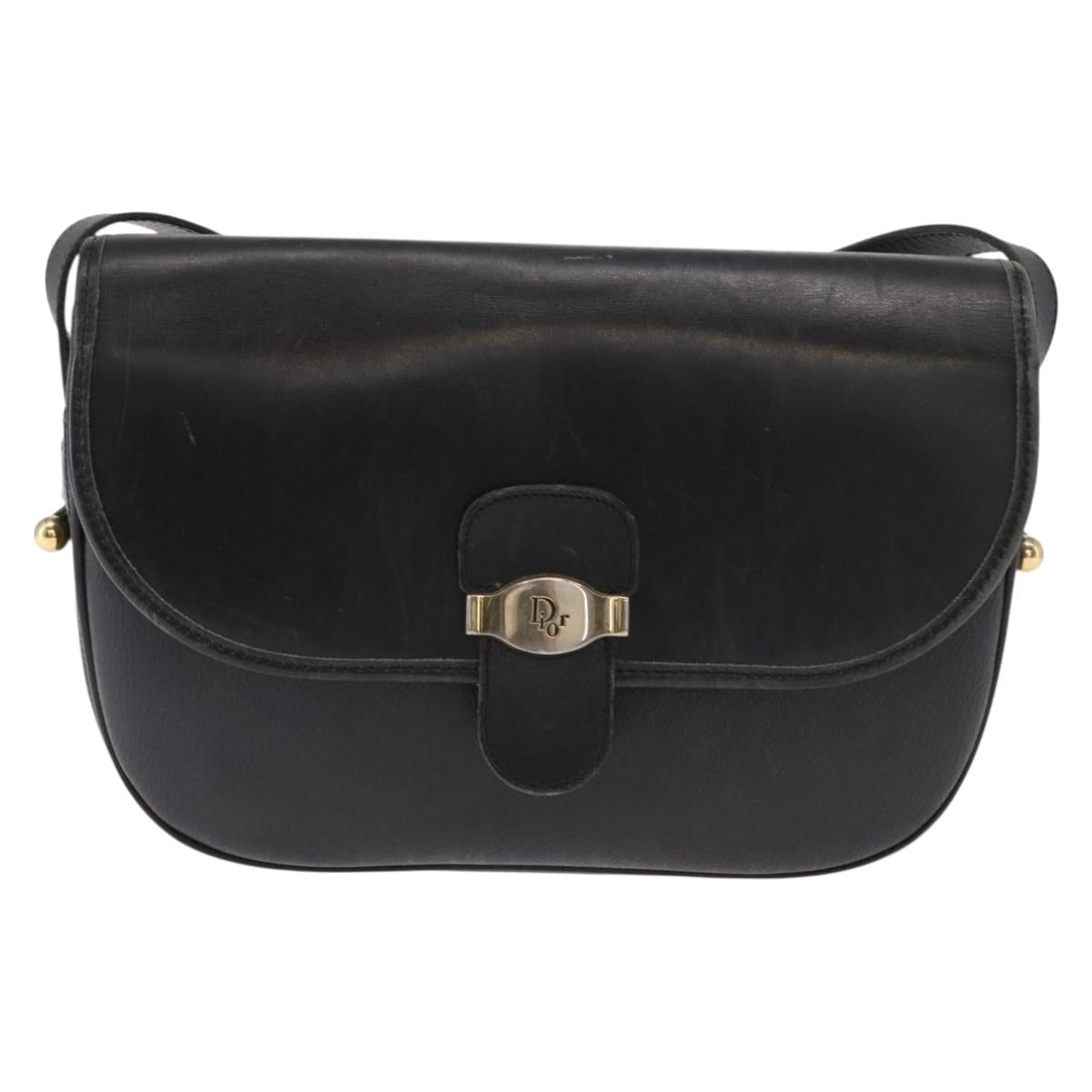 Christian Dior Honeycomb Canvas Shoulder Bag PVC Black gold Auth ep11923