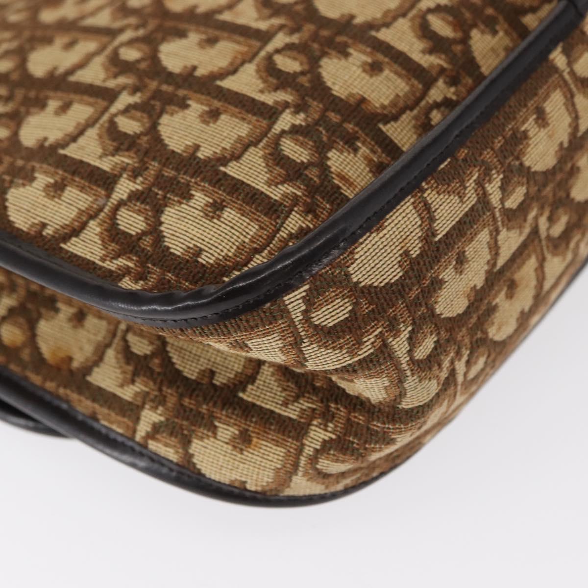 Christian Dior Trotter Canvas Shoulder Bag Beige Gold Auth ep11926