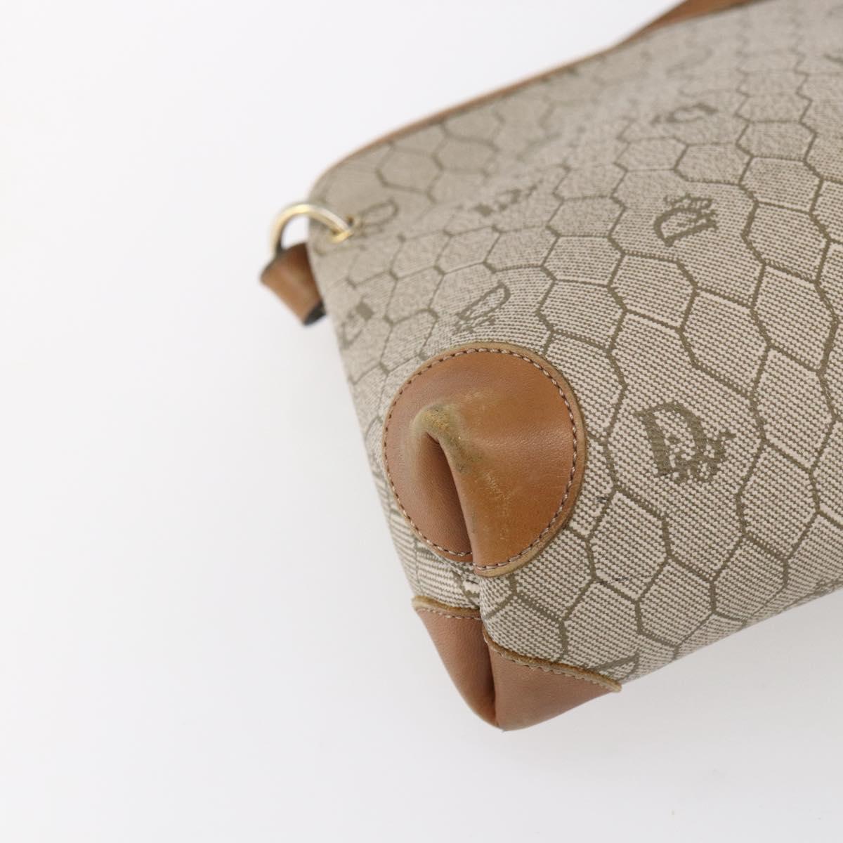 Christian Dior Honeycomb Canvas Shoulder Bag PVC Beige Gold Auth ep11929