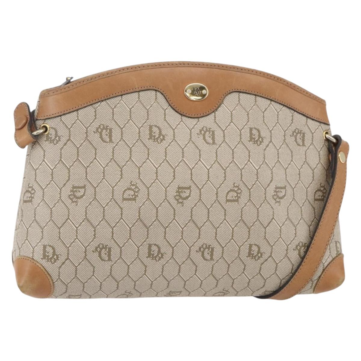 Christian Dior Honeycomb Canvas Shoulder Bag PVC Beige Gold Auth ep11929