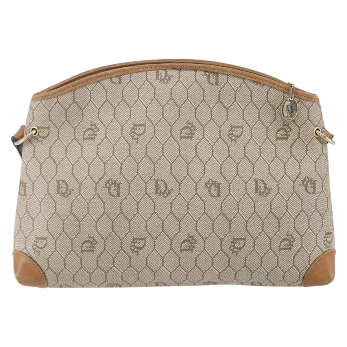 Christian Dior Honeycomb Canvas Shoulder Bag PVC Beige Gold Auth ep11929