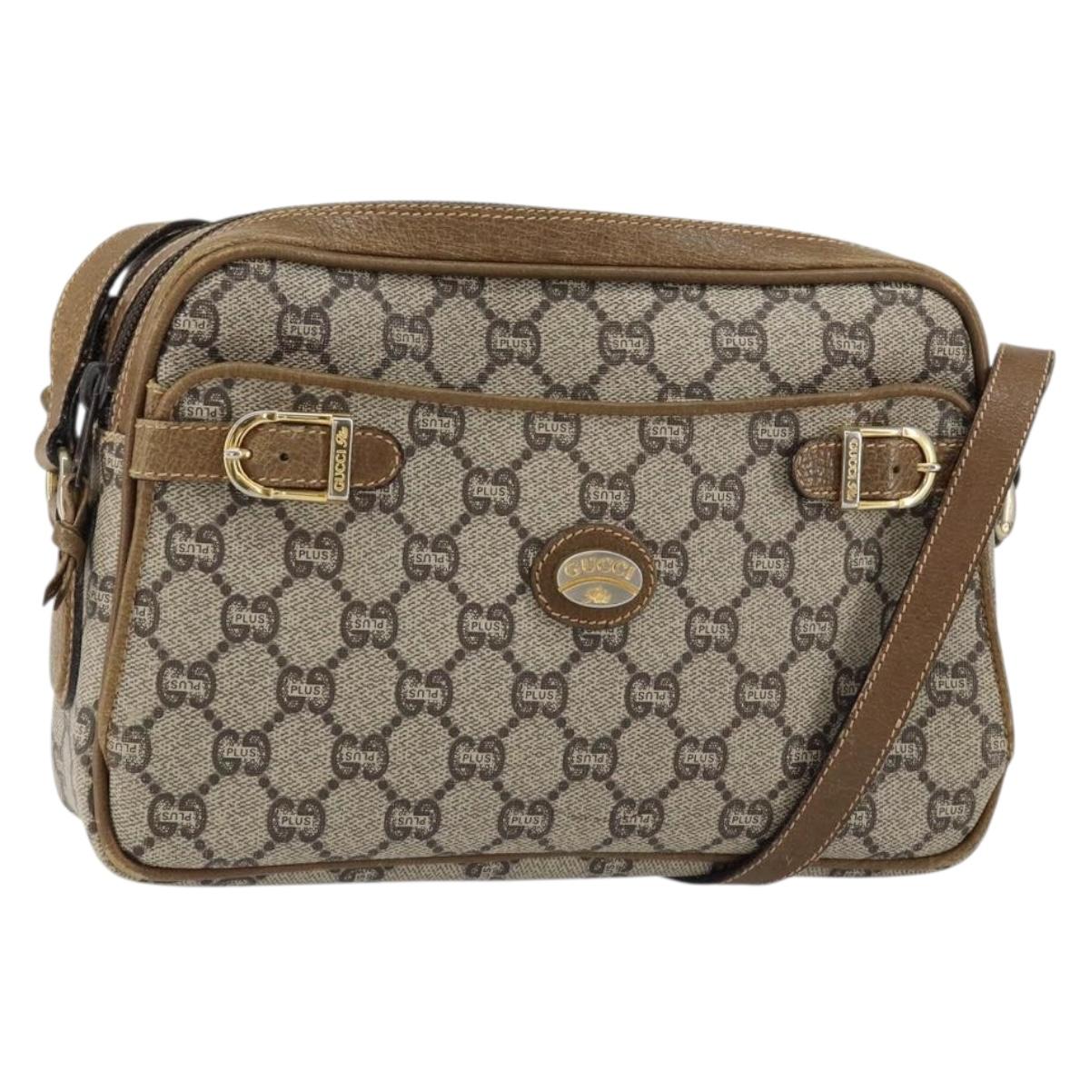 GUCCI GG Plus Supreme Shoulder Bag PVC Beige Gold Auth ep11930