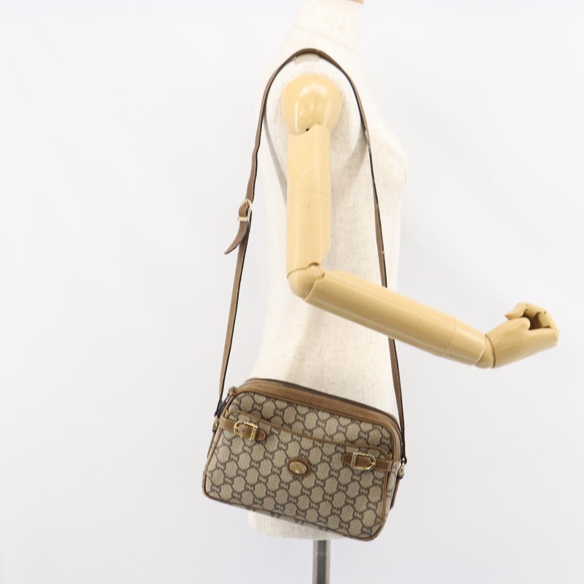 GUCCI GG Plus Supreme Shoulder Bag PVC Beige Gold Auth ep11930