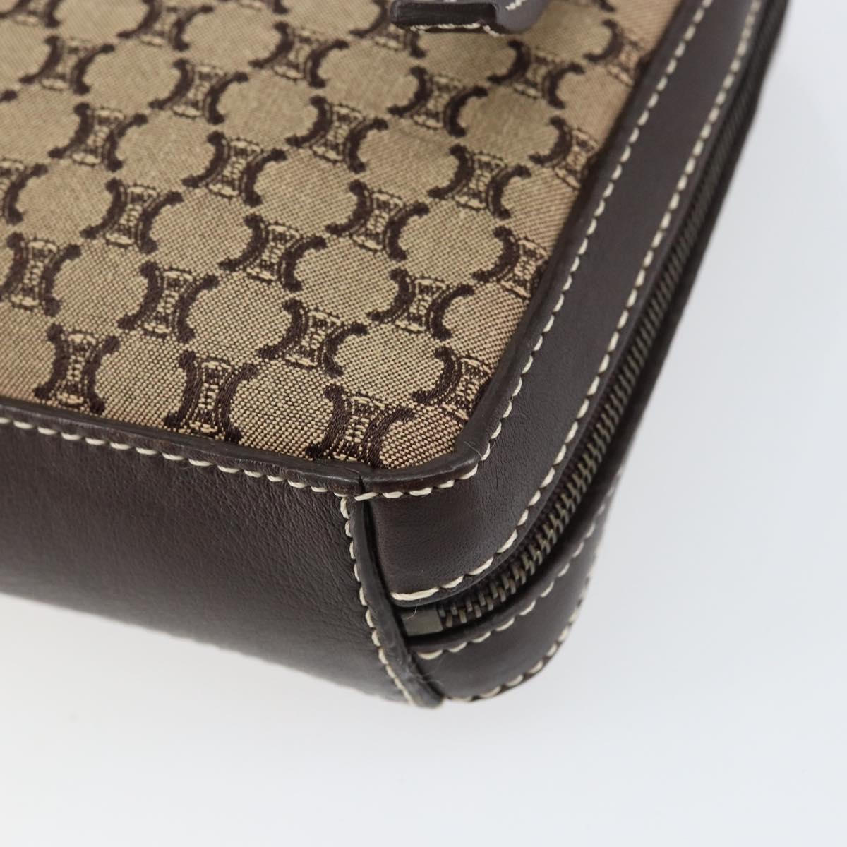 CELINE Macadam Canvas Shoulder Bag Beige Gold Auth ep11932