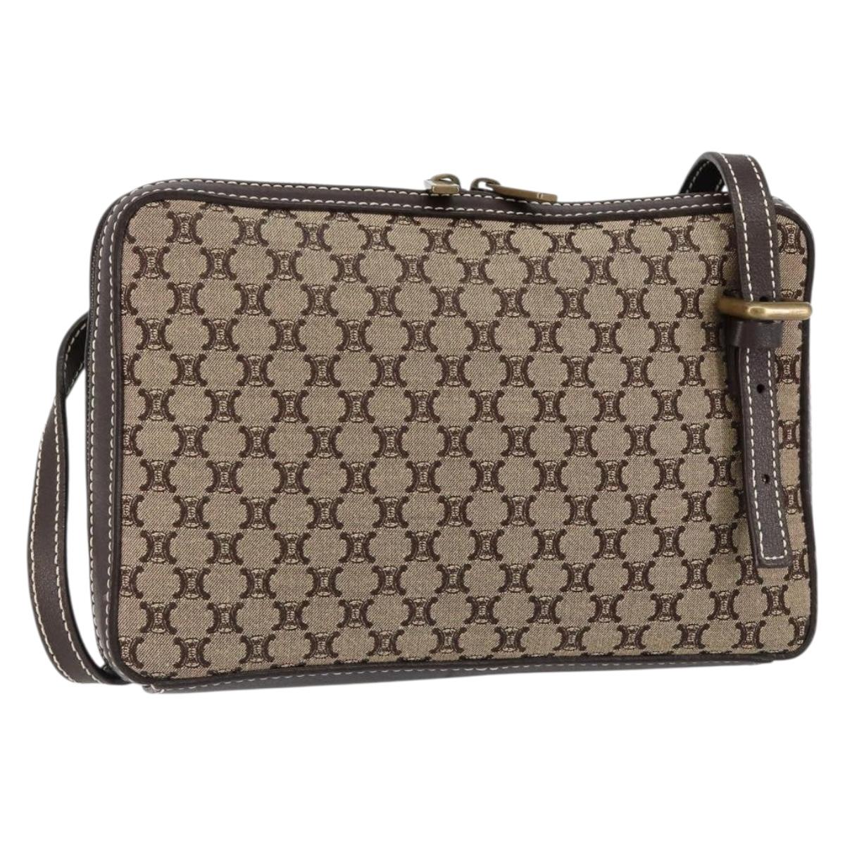 CELINE Macadam Canvas Shoulder Bag Beige Gold Auth ep11932