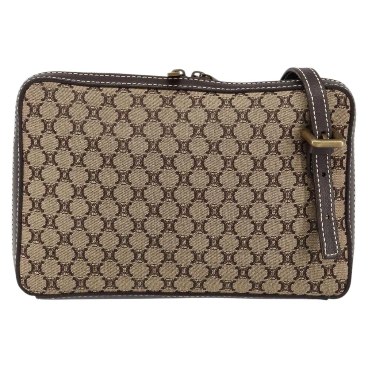 CELINE Macadam Canvas Shoulder Bag Beige Gold Auth ep11932