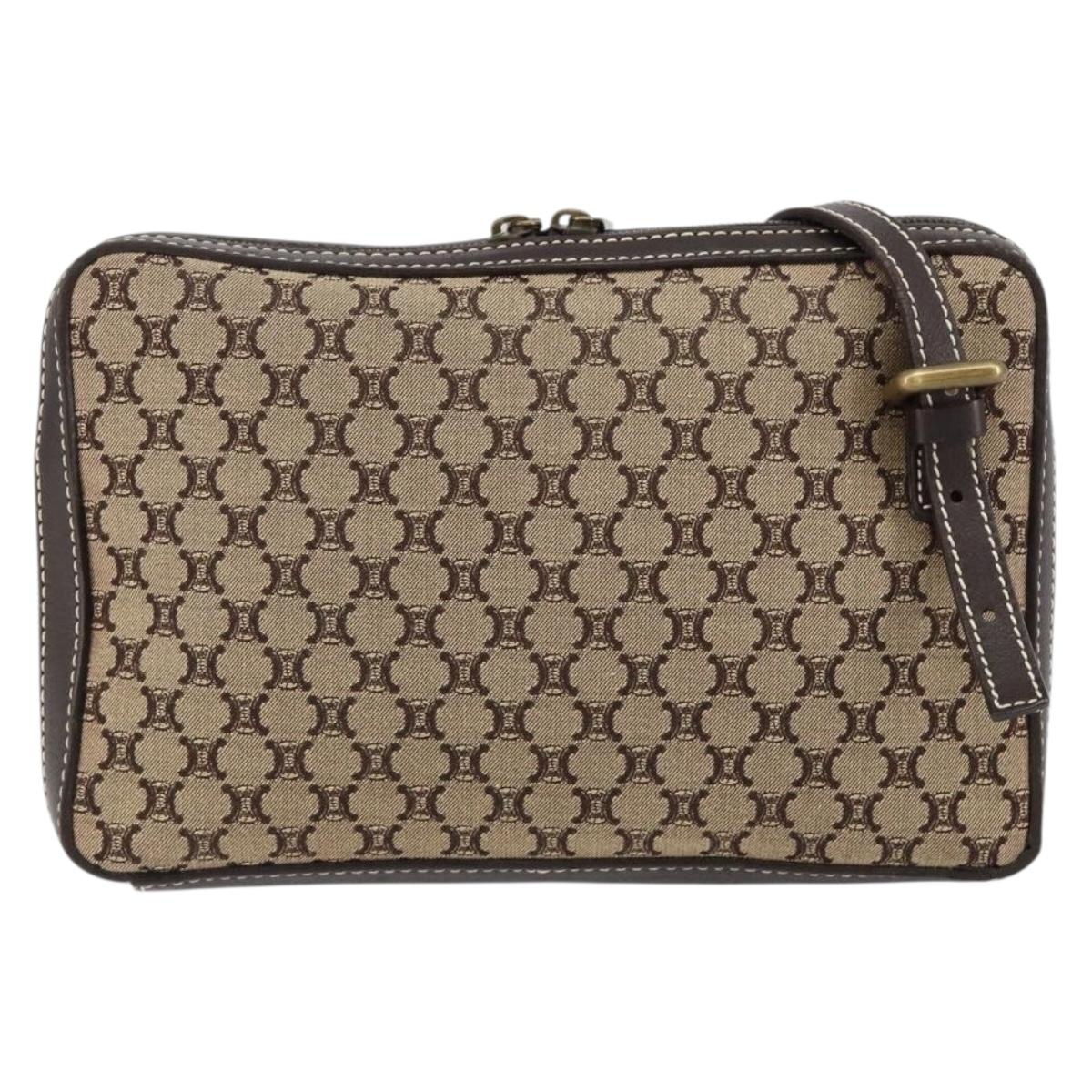 CELINE Macadam Canvas Shoulder Bag Beige Gold Auth ep11932