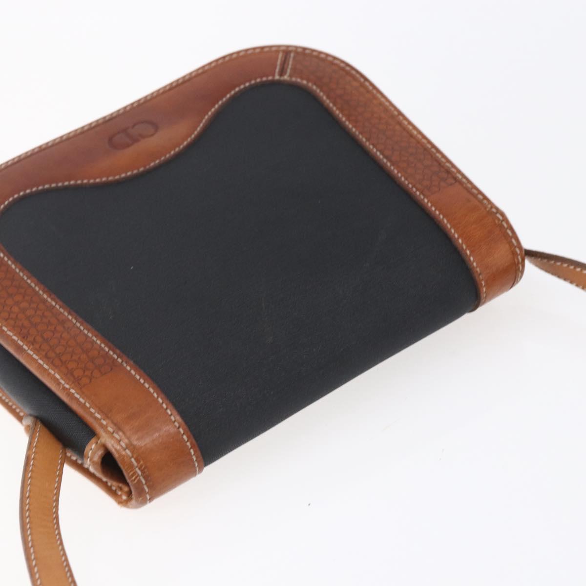 Christian Dior Shoulder Bag Nylon Leather Black Brown gold Auth ep11933