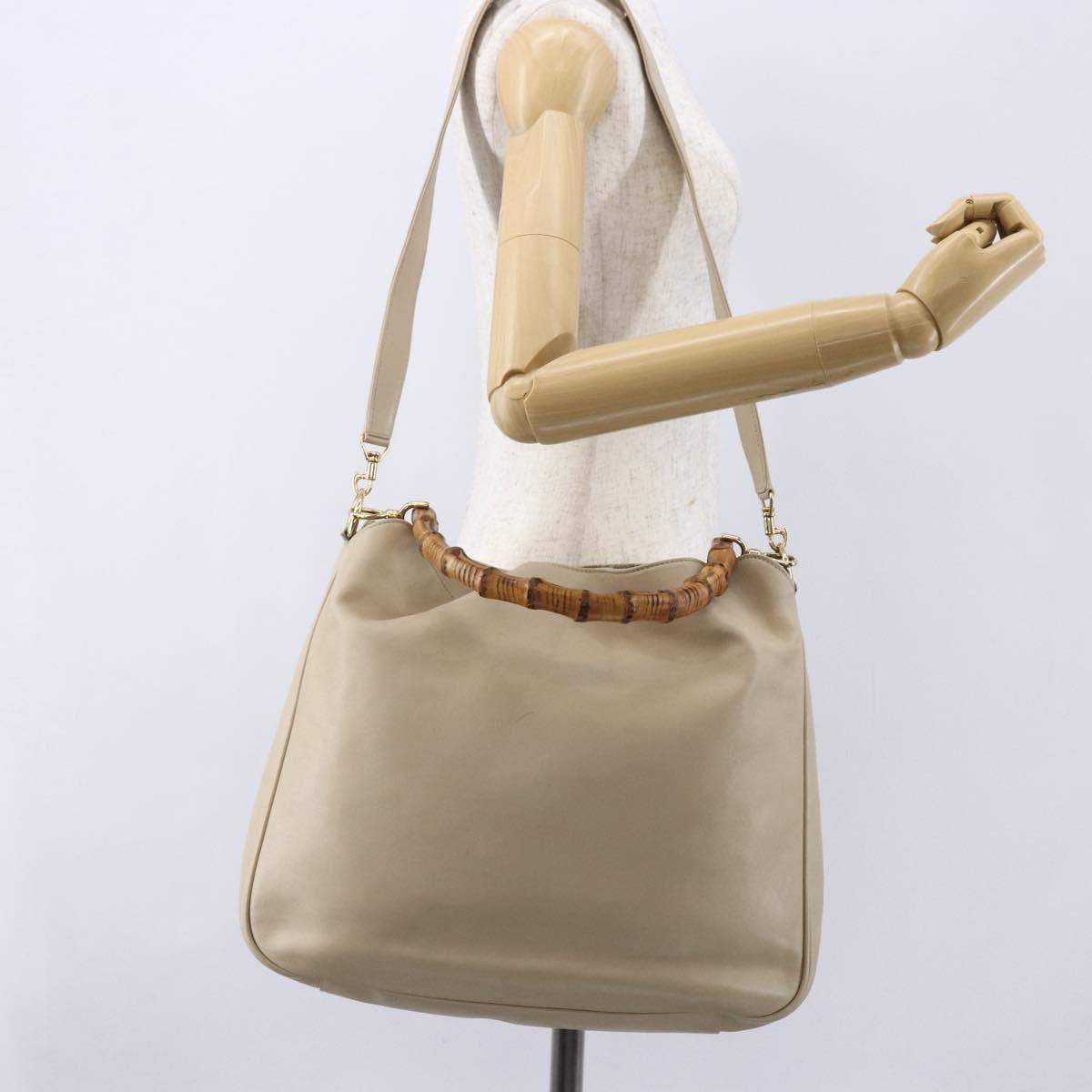 GUCCI Bamboo Shoulder Bag Leather 2way Beige Gold 001 2113 1577 Auth ep11942
