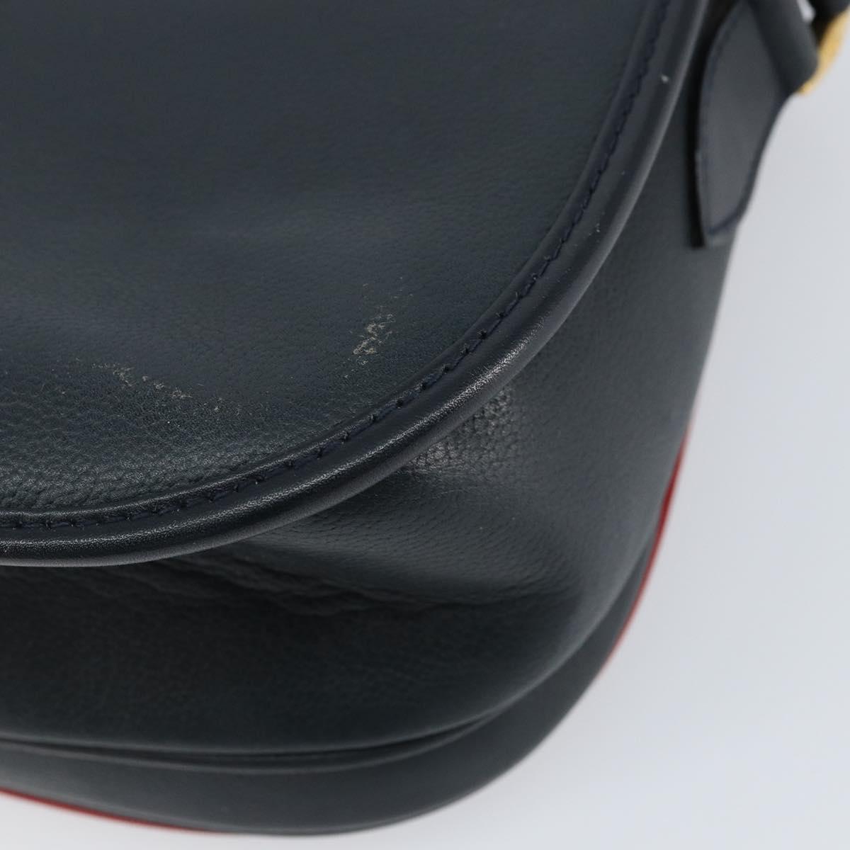 GUCCI Shoulder Bag Leather Navy Gold 007 261 0107 Auth ep11947