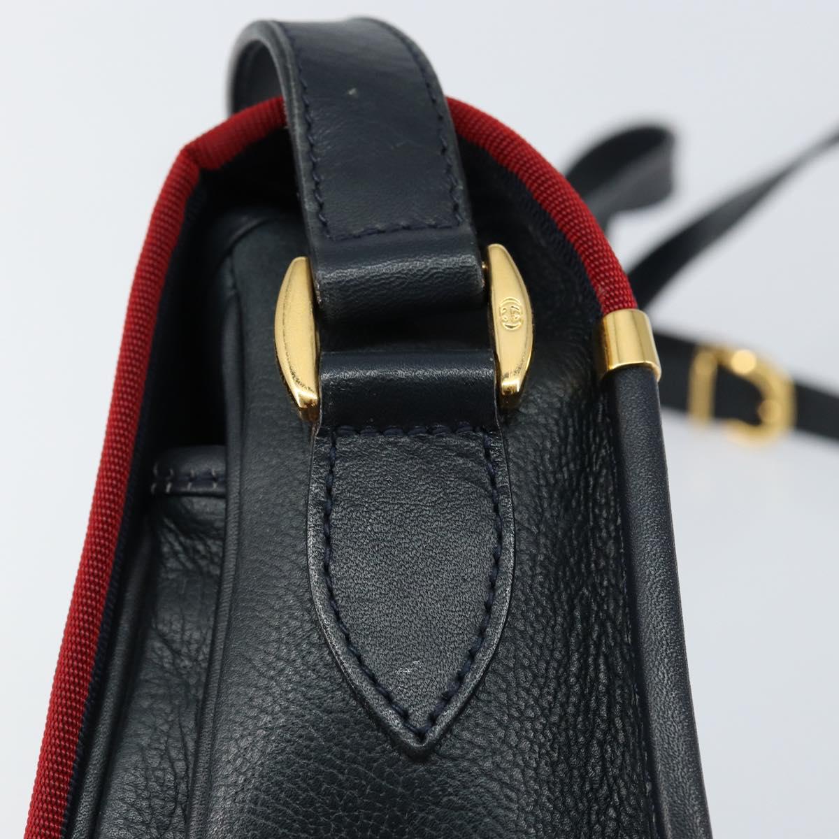 GUCCI Shoulder Bag Leather Navy Gold 007 261 0107 Auth ep11947