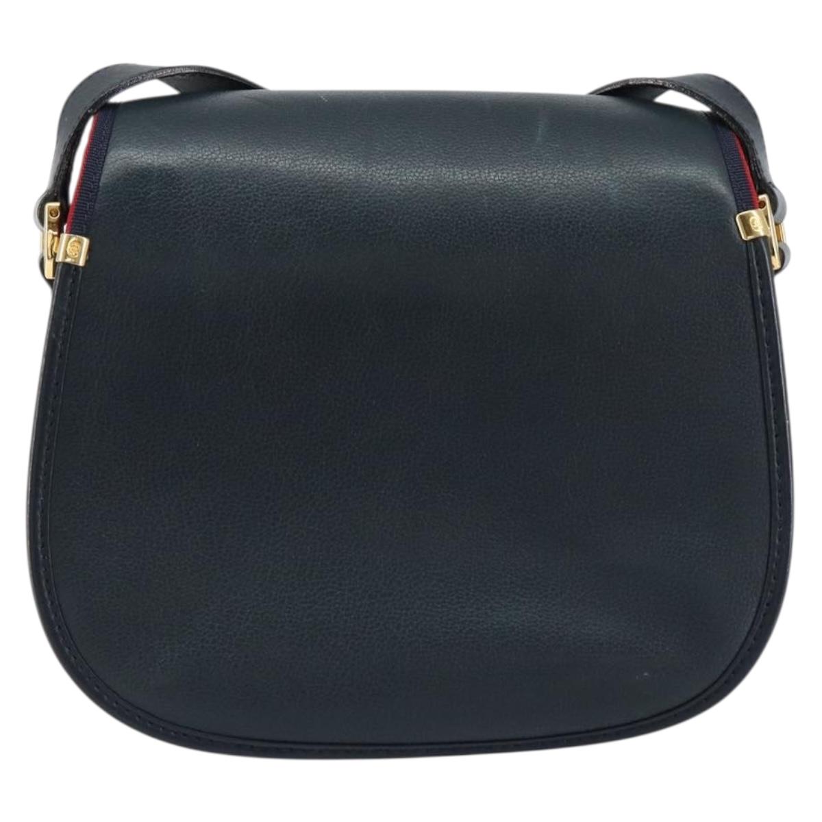 GUCCI Shoulder Bag Leather Navy Gold 007 261 0107 Auth ep11947