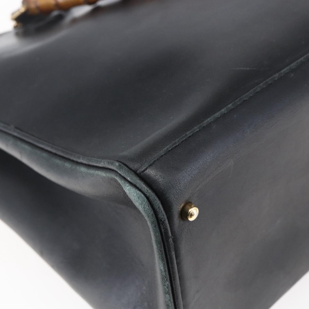 GUCCI Bamboo Hand Bag Leather Black Gold Auth ep11949