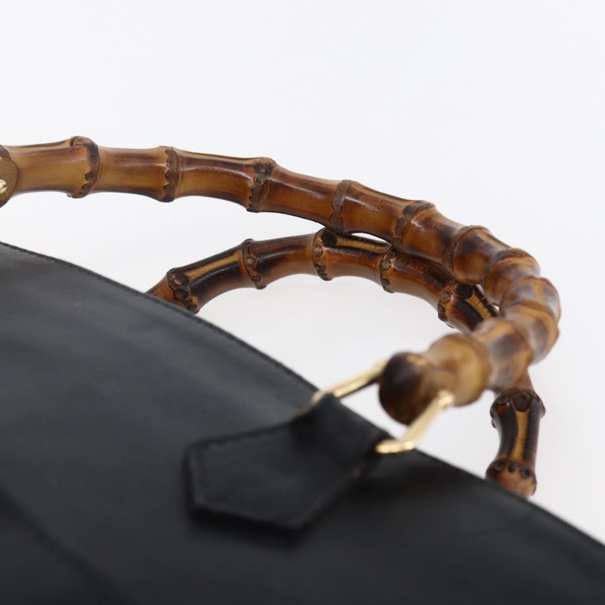 GUCCI Bamboo Hand Bag Leather Black Gold Auth ep11949