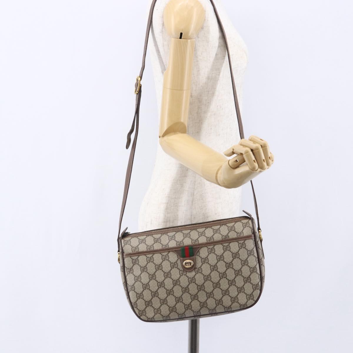 GUCCI GG Supreme Web Sherry Line Bag PVC Beige Gold 89 02 077 Auth ep11951