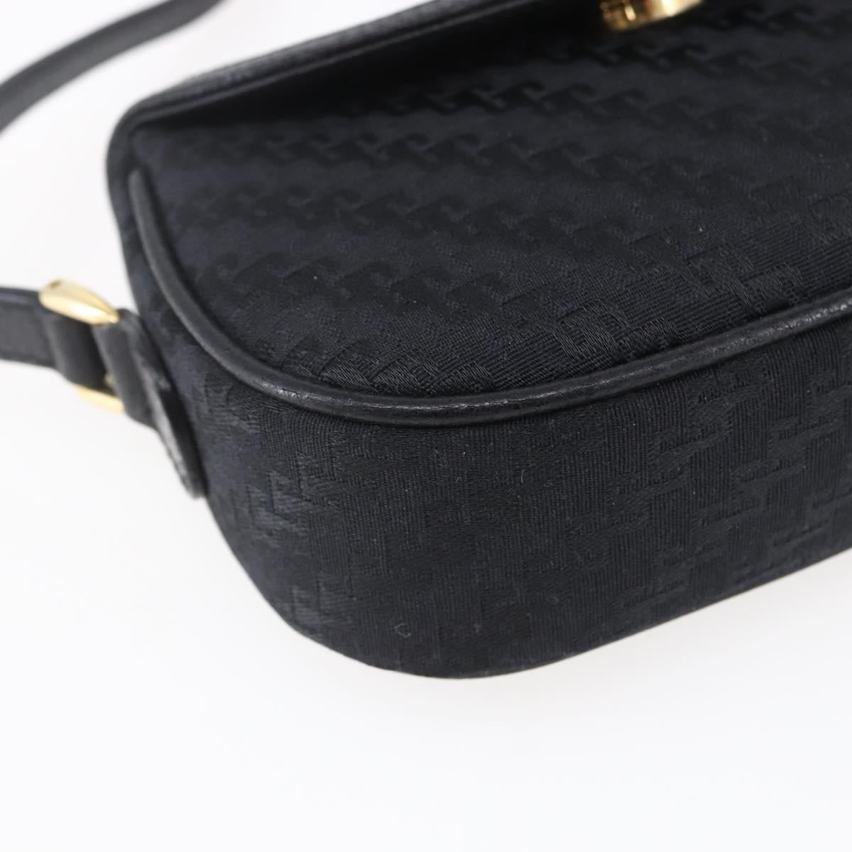 GUCCI Shoulder Bag Canvas Black Gold Auth ep11952