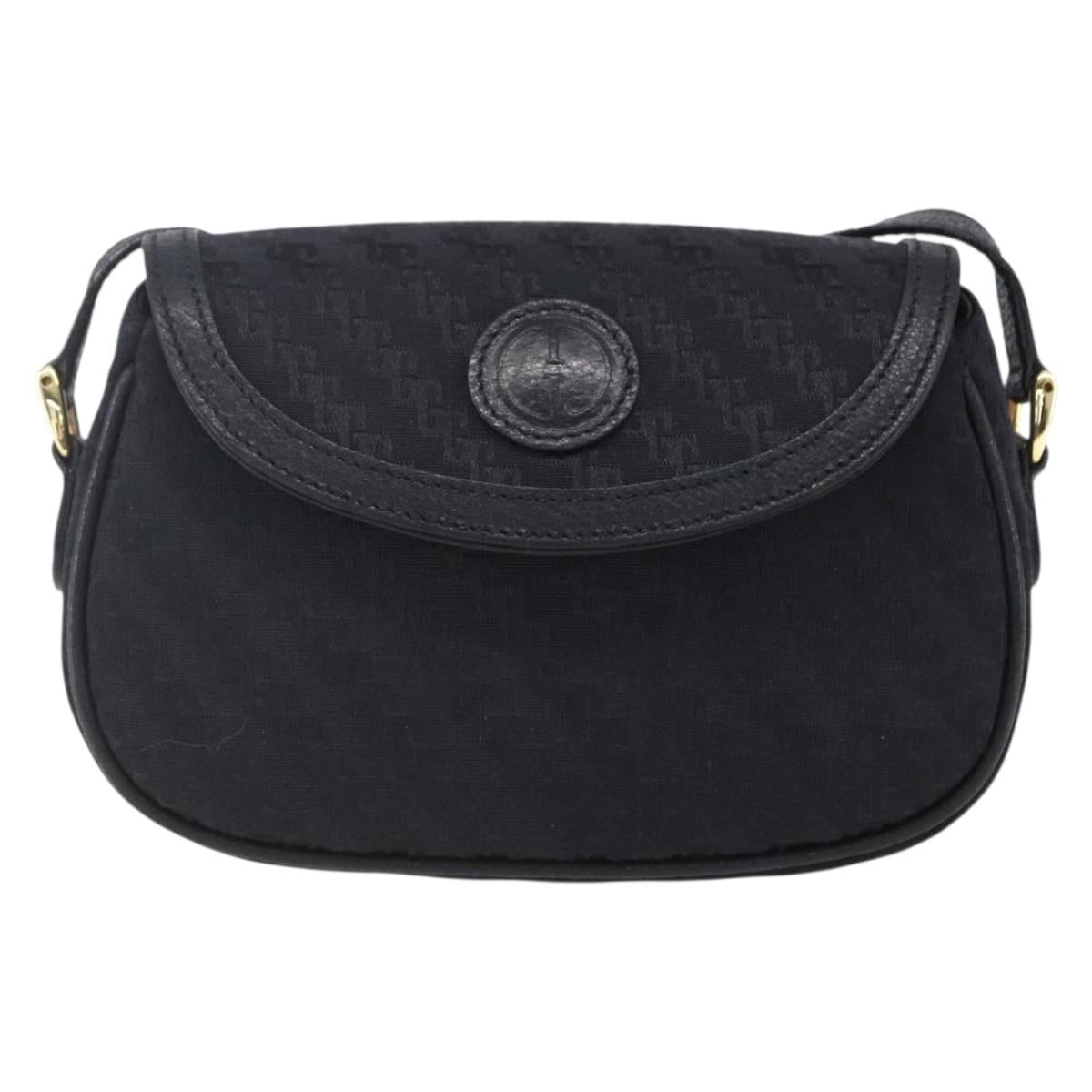 GUCCI Shoulder Bag Canvas Black Gold Auth ep11952