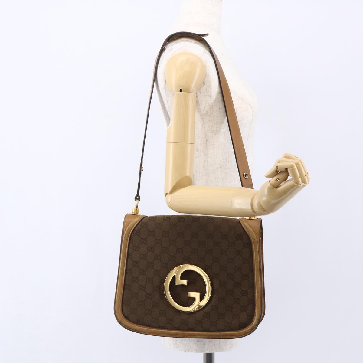 GUCCI GG Canvas Shoulder Bag Brown Gold Auth ep11953