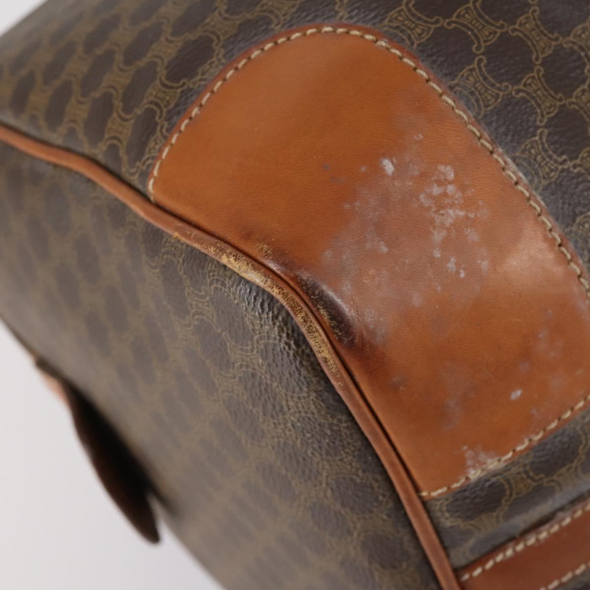 CELINE Macadam Canvas Boston Bag PVC Brown Gold Auth ep11958