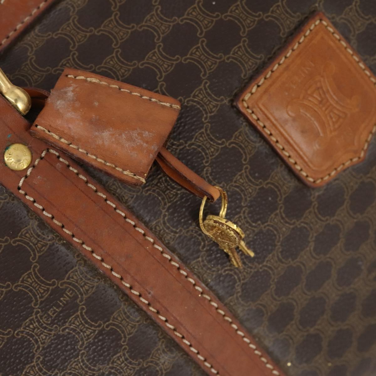 CELINE Macadam Canvas Boston Bag PVC Brown Gold Auth ep11958