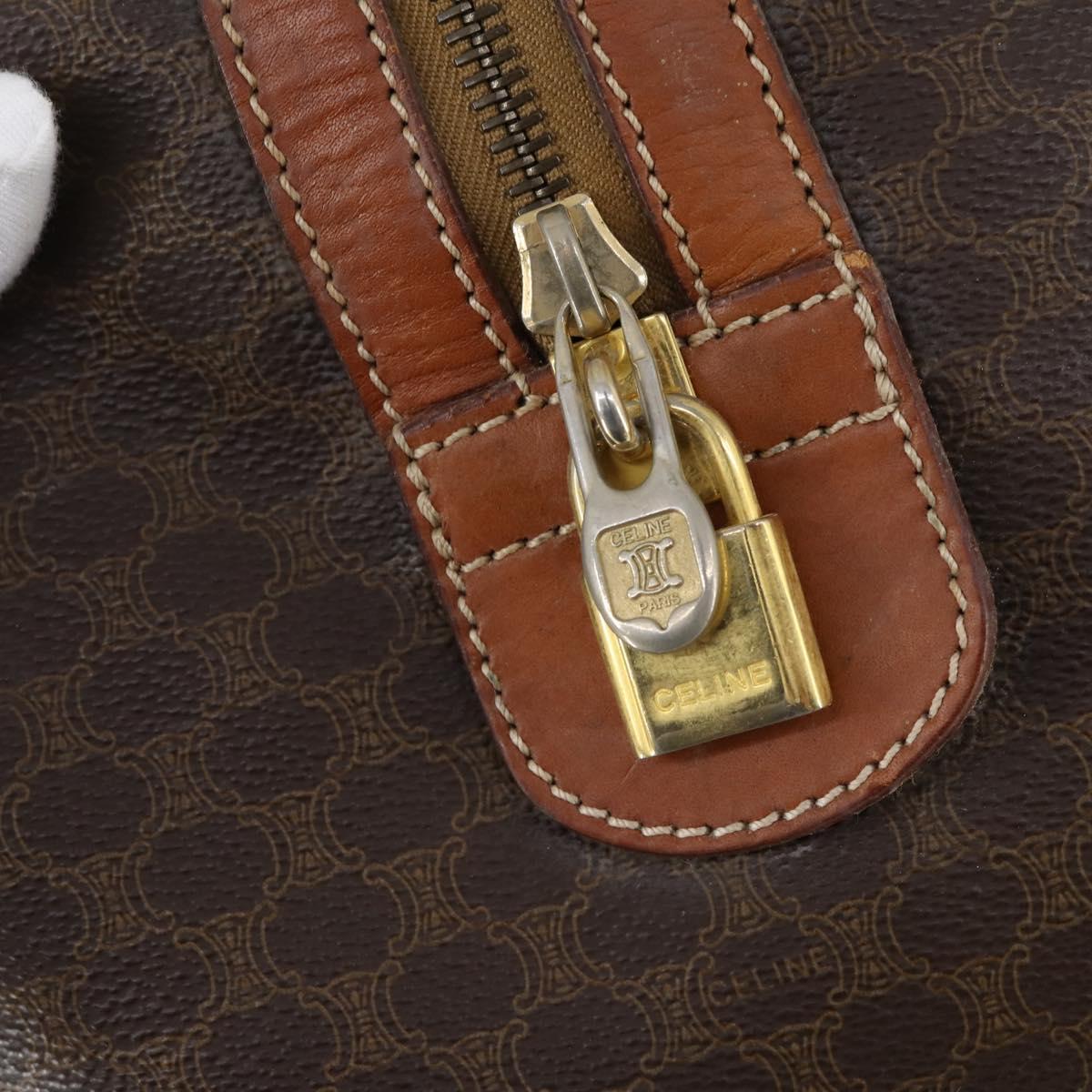 CELINE Macadam Canvas Boston Bag PVC Brown Gold Auth ep11958