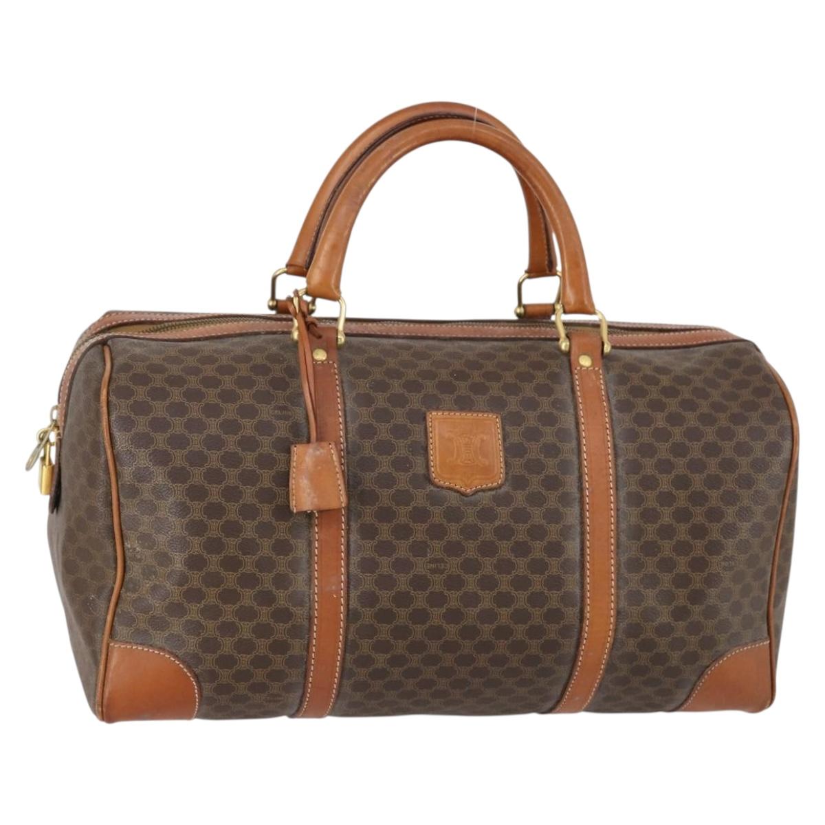 CELINE Macadam Canvas Boston Bag PVC Brown Gold Auth ep11958
