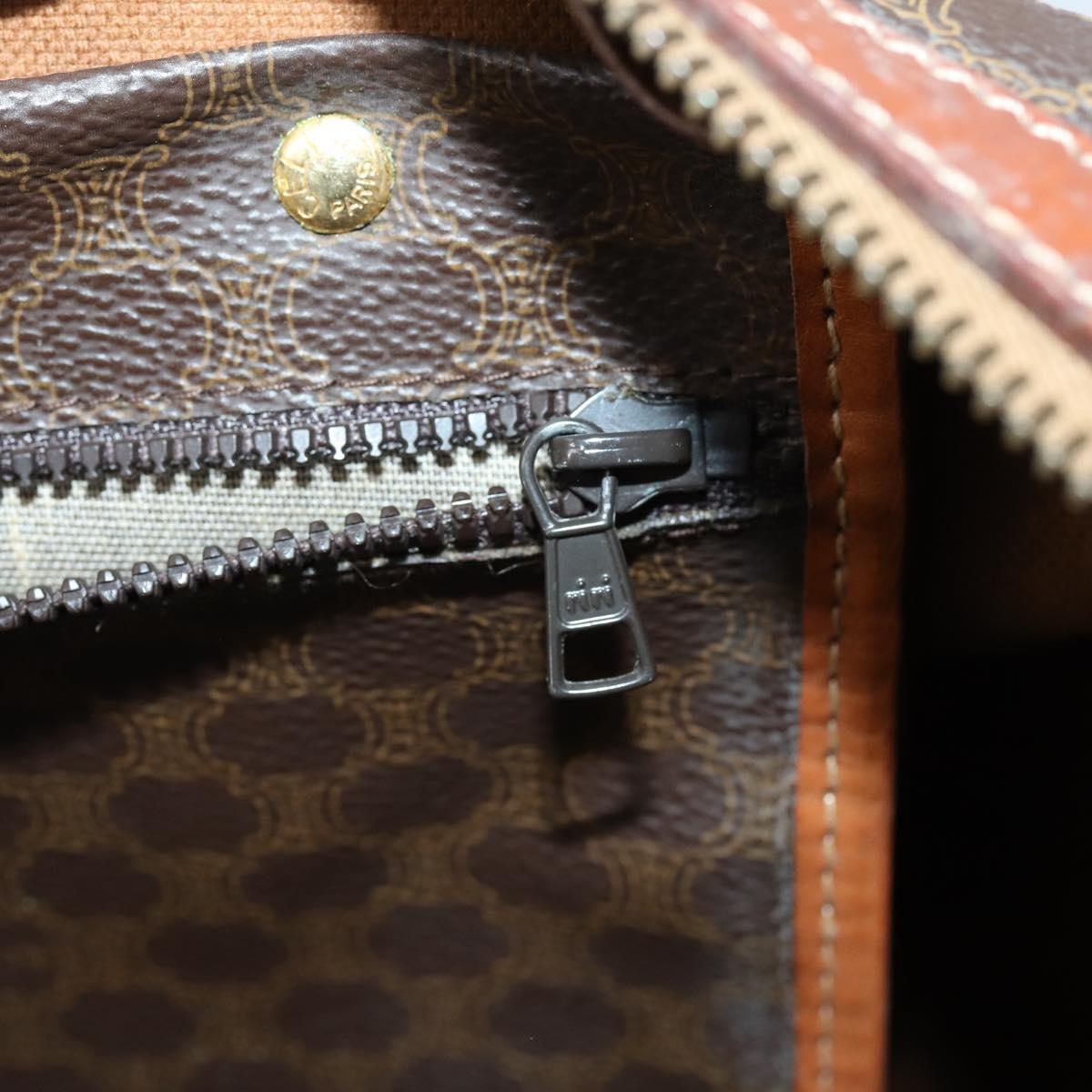 CELINE Macadam Canvas Boston Bag PVC Brown Gold Auth ep11958