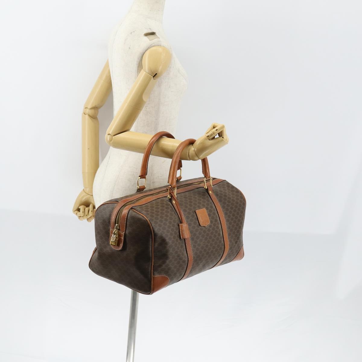 CELINE Macadam Canvas Boston Bag PVC Brown Gold Auth ep11958