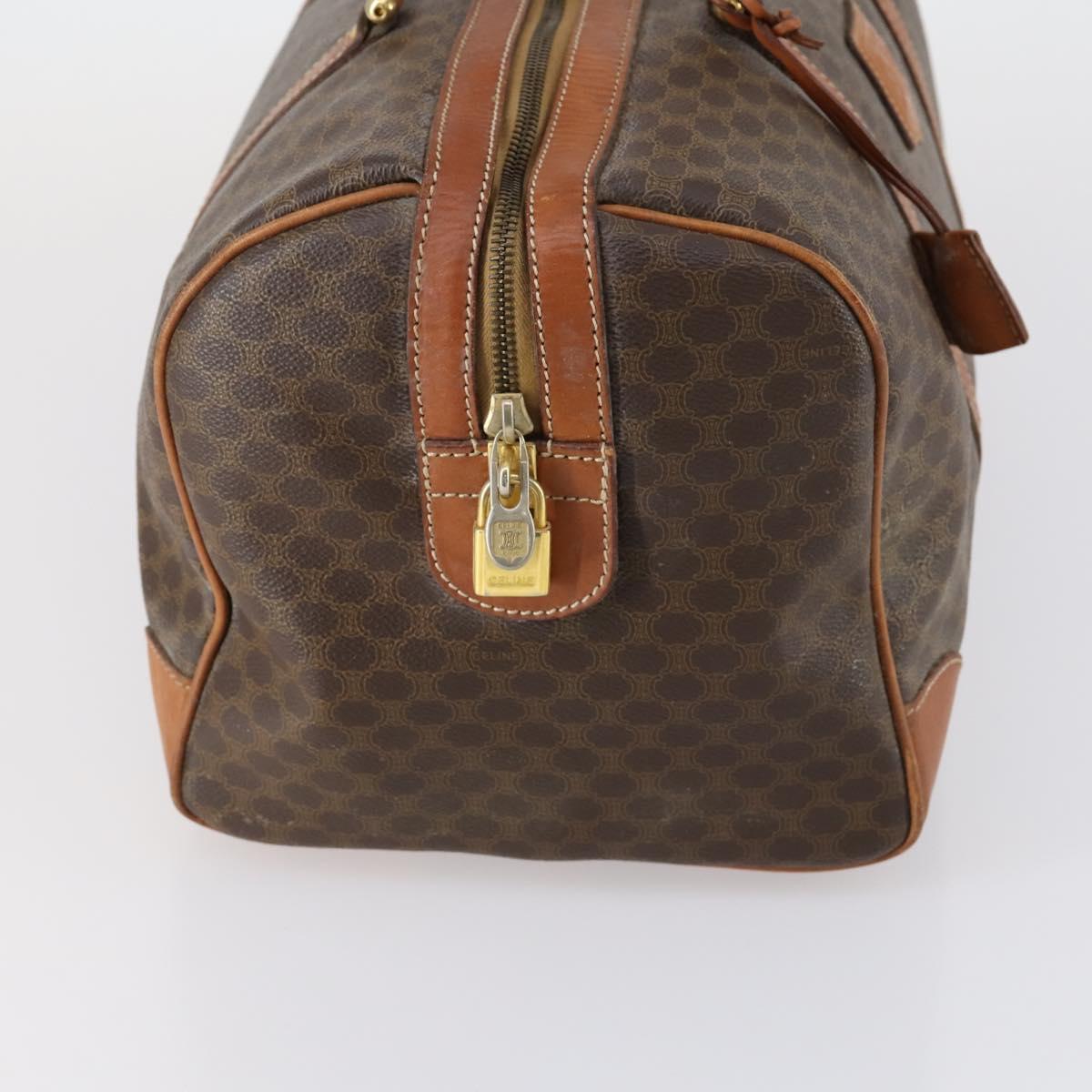 CELINE Macadam Canvas Boston Bag PVC Brown Gold Auth ep11958