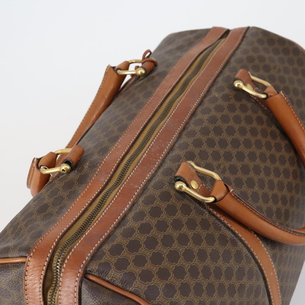 CELINE Macadam Canvas Boston Bag PVC Brown Gold Auth ep11958