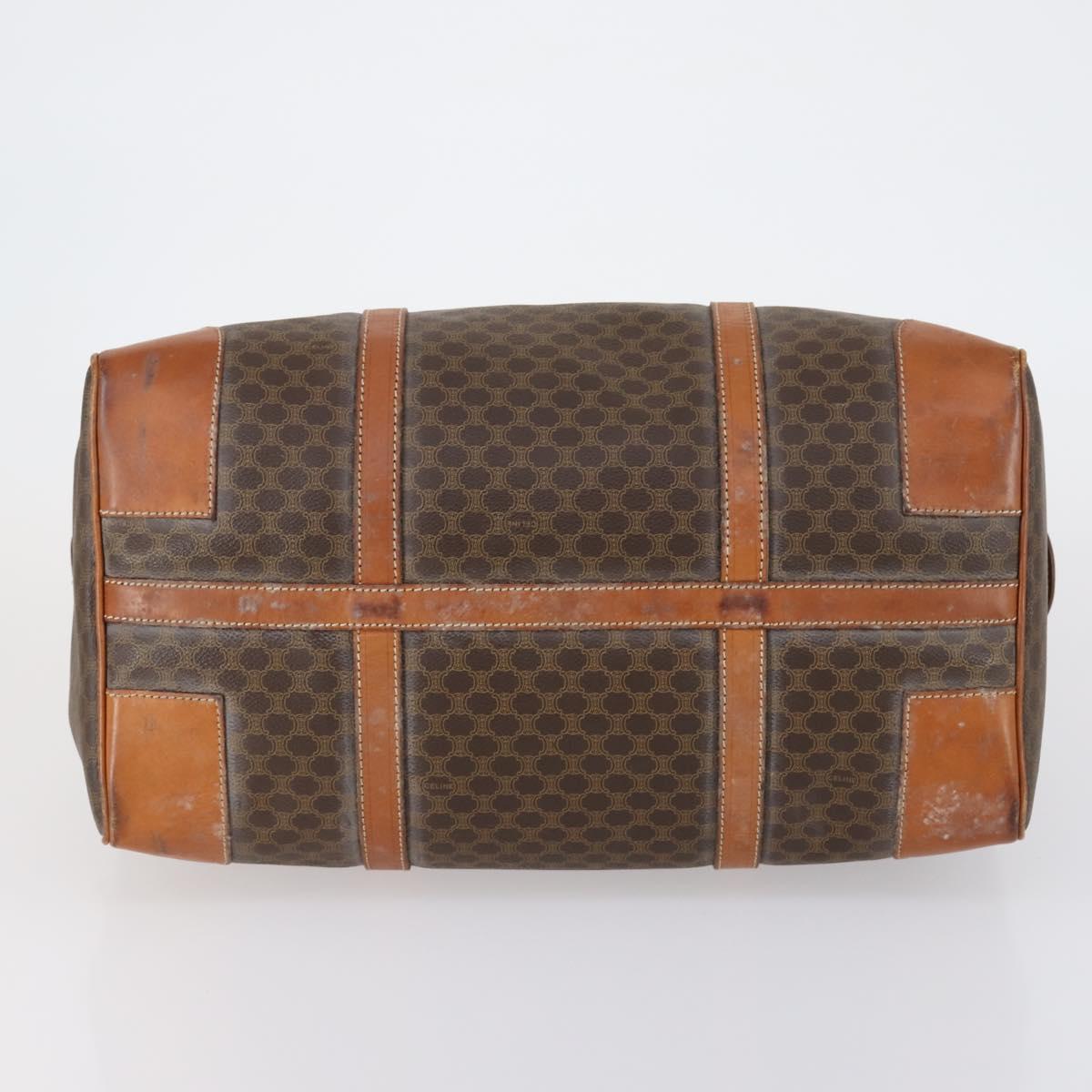 CELINE Macadam Canvas Boston Bag PVC Brown Gold Auth ep11958