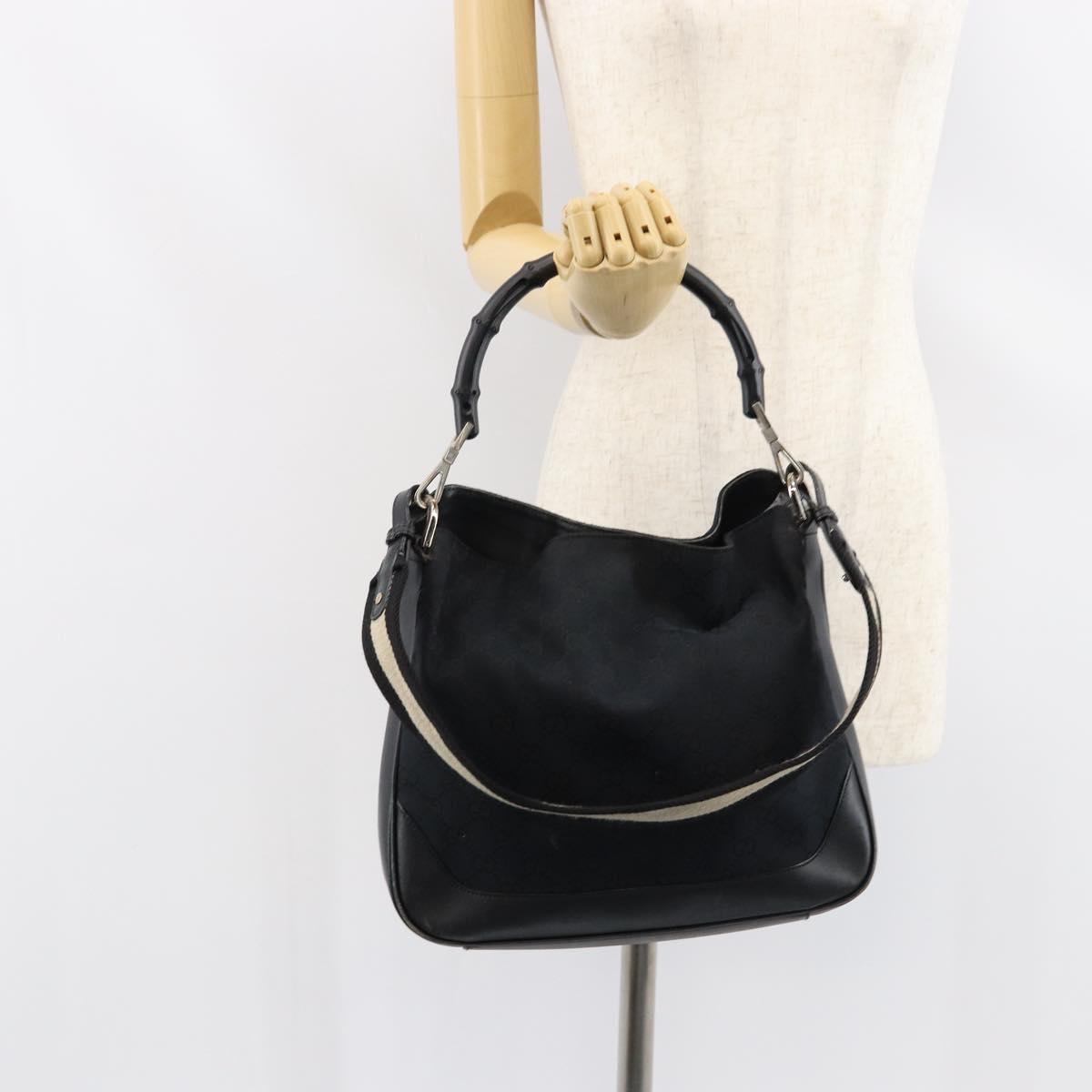 GUCCI GG Canvas Bamboo Shoulder Bag 2way Black Silver 001 4095 Auth ep11959