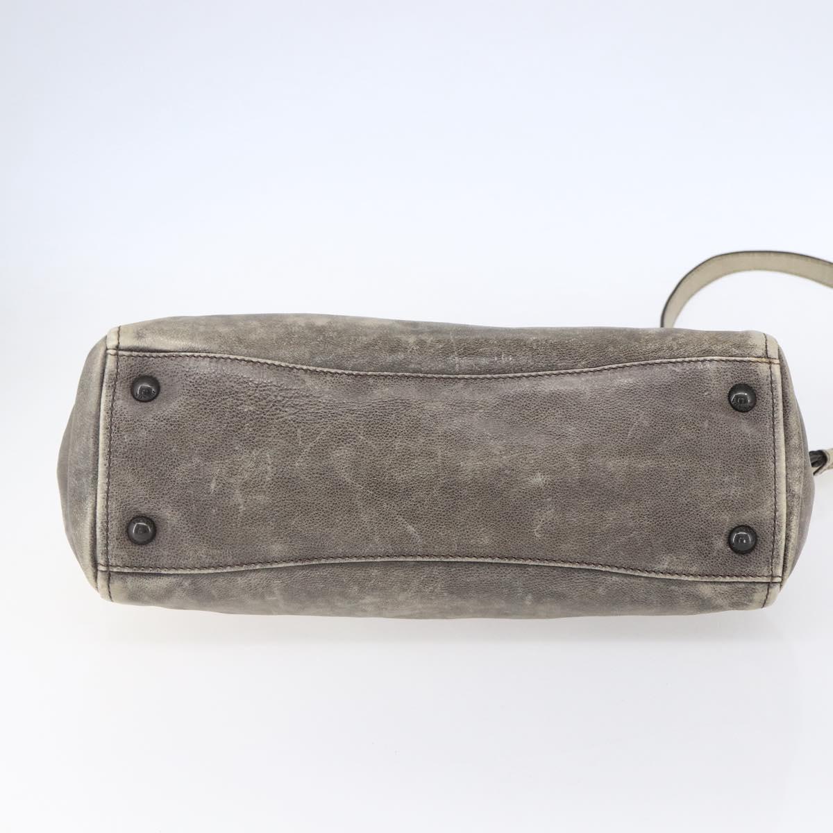 PRADA Hand Bag Leather 2way Gray Gold Auth ep11960