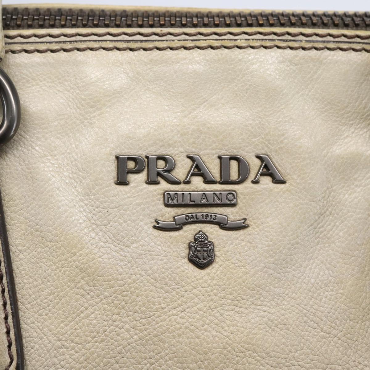 PRADA Hand Bag Leather 2way Gray Gold Auth ep11960