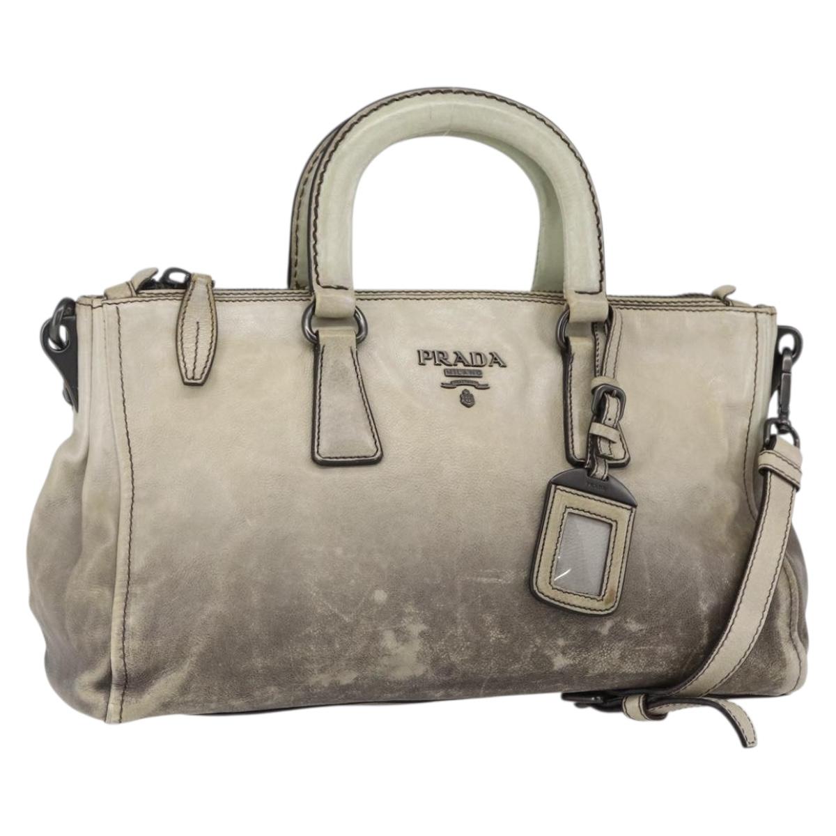 PRADA Hand Bag Leather 2way Gray Gold Auth ep11960